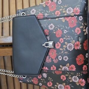 Nine West Black and Red Shoulder Bag with Floral Design Super Clean